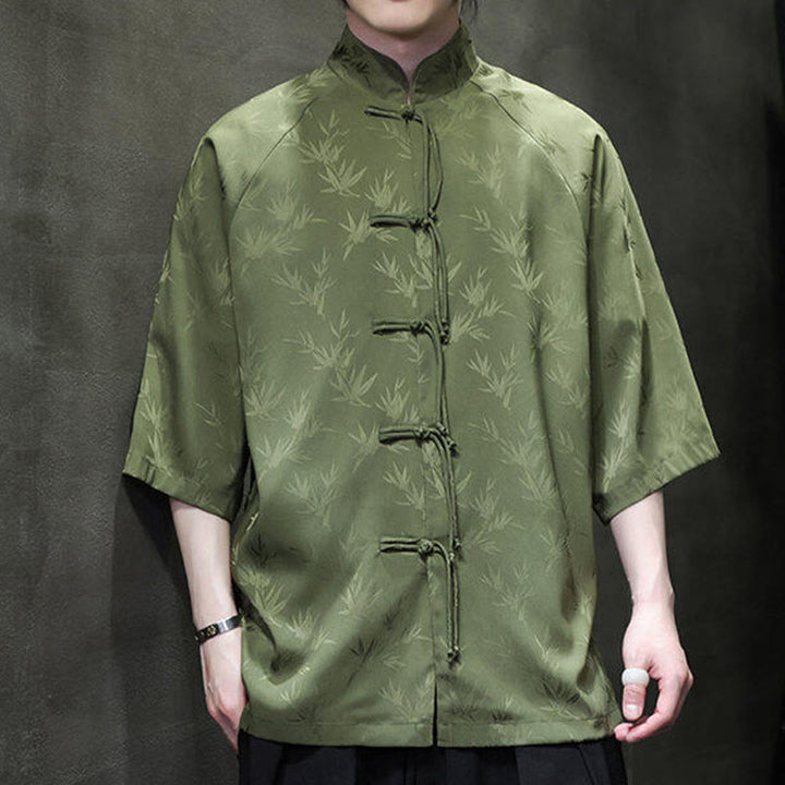 Chemise en coton pour homme, Buddha Stones jacquard de bambou, manches trois-quarts, boutons grenouille - image 22