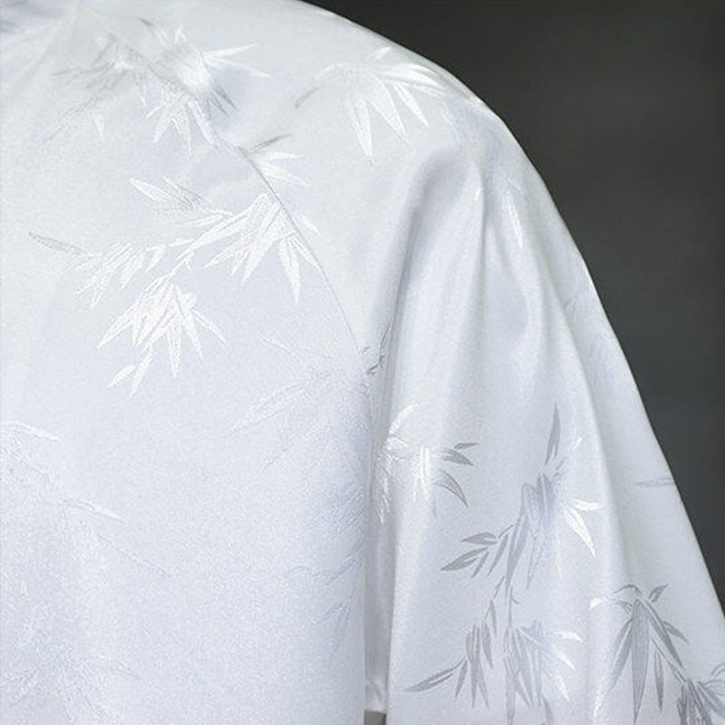 Chemise en coton pour homme, Buddha Stones jacquard de bambou, manches trois-quarts, boutons grenouille - image 17