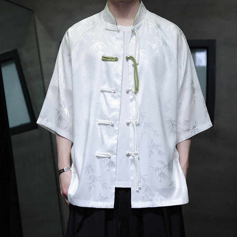 Chemise en coton pour homme, Buddha Stones jacquard de bambou, manches trois-quarts, boutons grenouille - image 10