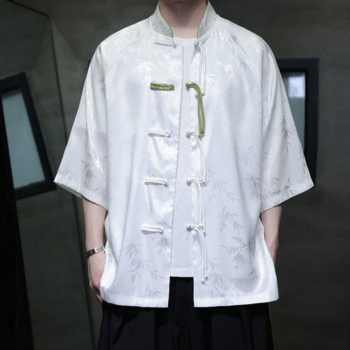 Chemise en coton pour homme, Buddha Stones jacquard de bambou, manches trois-quarts, boutons grenouille - image 10