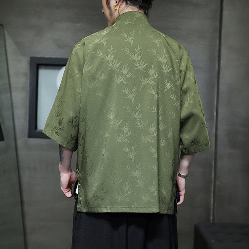 Chemise en coton pour homme, Buddha Stones jacquard de bambou, manches trois-quarts, boutons grenouille - image 20