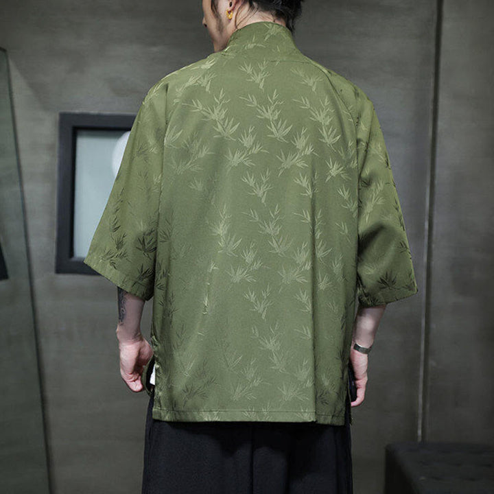Chemise en coton pour homme, Buddha Stones jacquard de bambou, manches trois-quarts, boutons grenouille - image 20