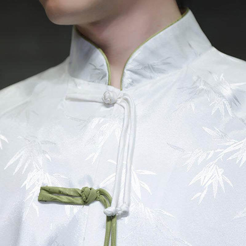 Chemise en coton pour homme, Buddha Stones jacquard de bambou, manches trois-quarts, boutons grenouille - image 15