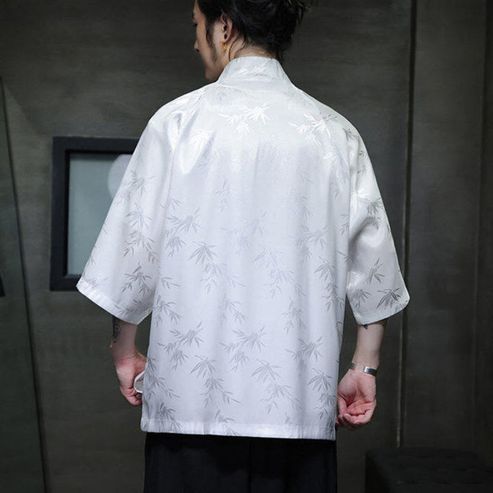 Chemise en coton pour homme, Buddha Stones jacquard de bambou, manches trois-quarts, boutons grenouille - image 11