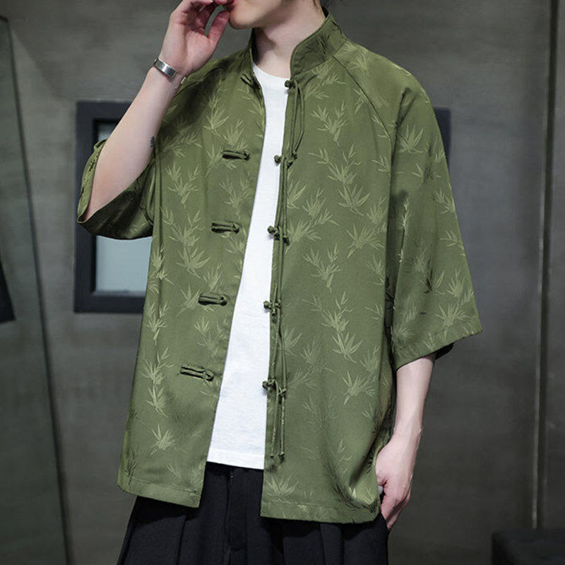 Chemise en coton pour homme, Buddha Stones jacquard de bambou, manches trois-quarts, boutons grenouille - image 23