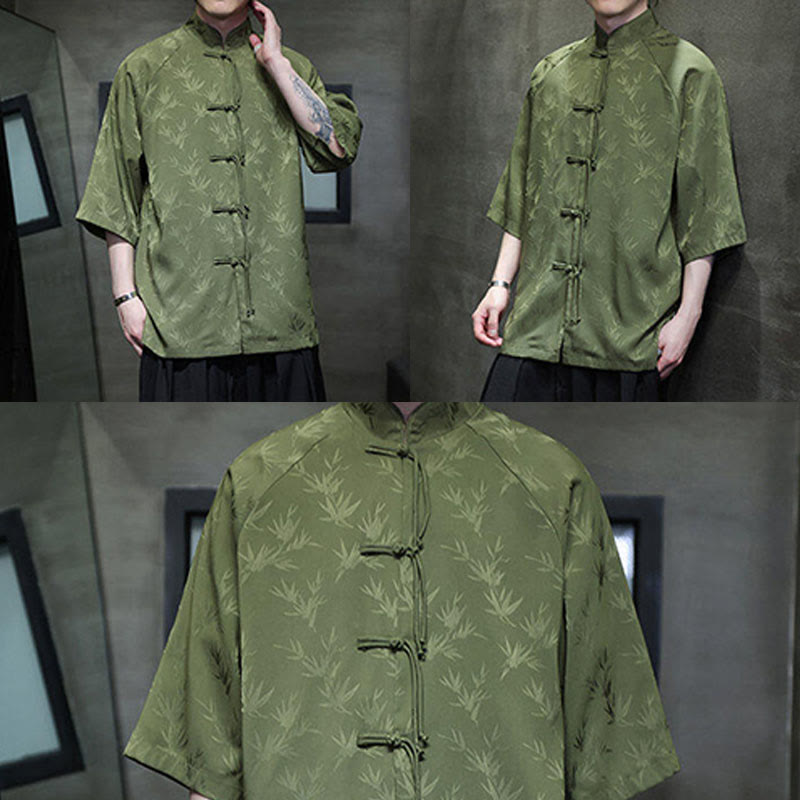 Chemise en coton pour homme, Buddha Stones jacquard de bambou, manches trois-quarts, boutons grenouille - image 25