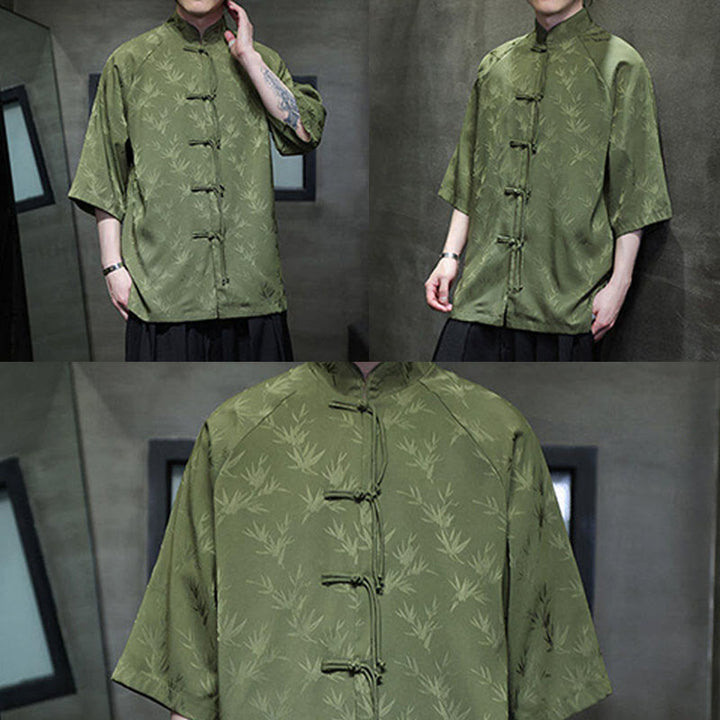 Chemise en coton pour homme, Buddha Stones jacquard de bambou, manches trois-quarts, boutons grenouille - image 25
