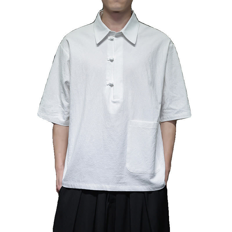 Chemise homme en coton et lin à manches mi-longues et poche, motif Buddha Stones Commute - image 11