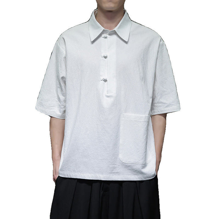 Chemise homme en coton et lin à manches mi-longues et poche, motif Buddha Stones Commute - image 11