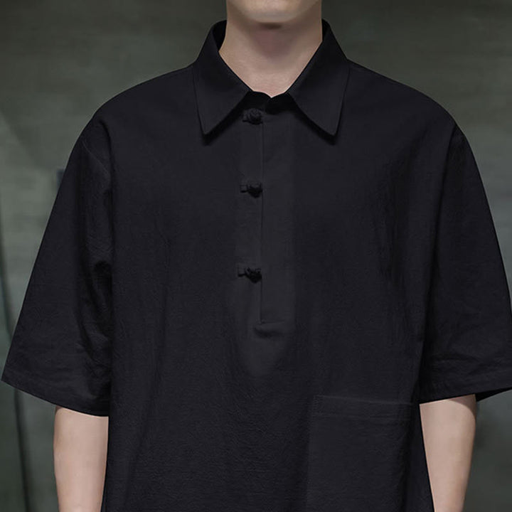 Chemise homme en coton et lin à manches mi-longues et poche, motif Buddha Stones Commute - image 16