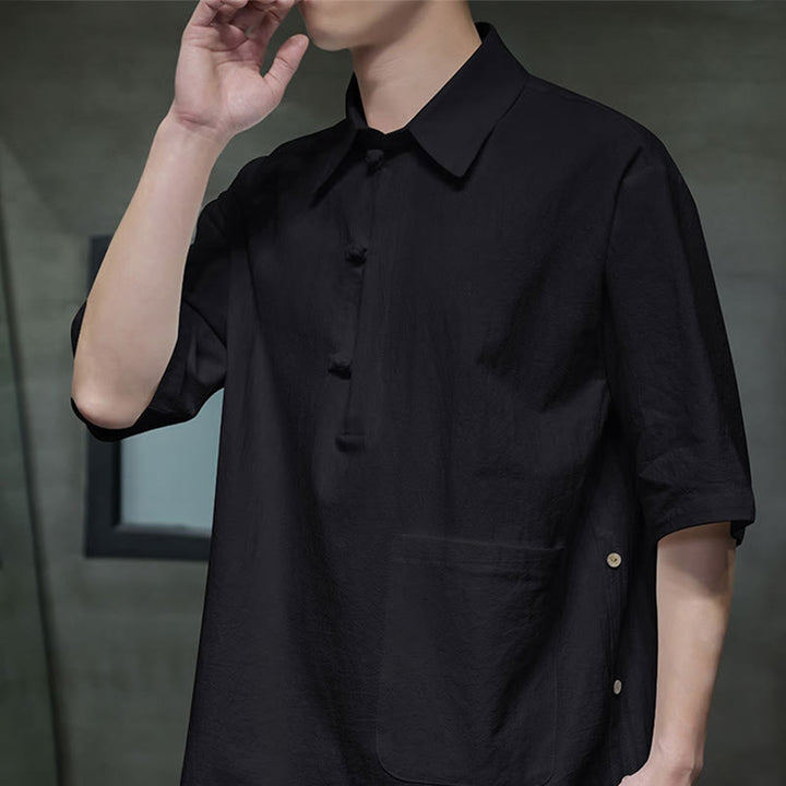Chemise homme en coton et lin à manches mi-longues et poche, motif Buddha Stones Commute - image 14