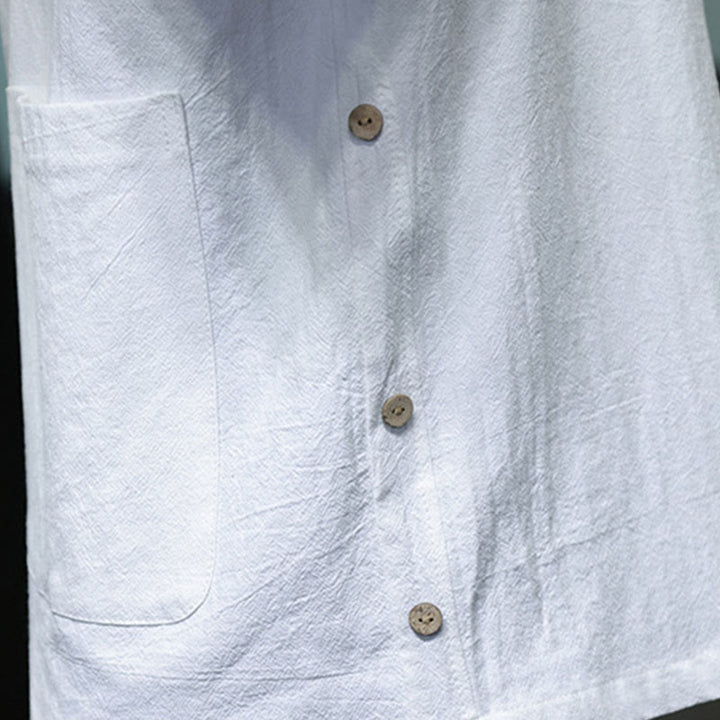 Chemise homme en coton et lin à manches mi-longues et poche, motif Buddha Stones Commute - image 9
