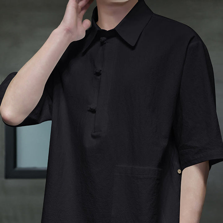 Chemise homme en coton et lin à manches mi-longues et poche, motif Buddha Stones Commute - image 15