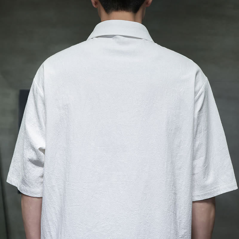 Chemise homme en coton et lin à manches mi-longues et poche, motif Buddha Stones Commute - image 5