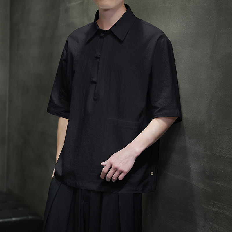 Chemise homme en coton et lin à manches mi-longues et poche, motif Buddha Stones Commute - image 13
