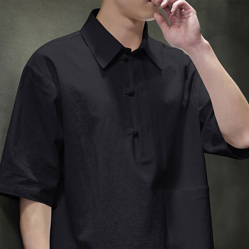 Chemise homme en coton et lin à manches mi-longues et poche, motif Buddha Stones Commute - image 17