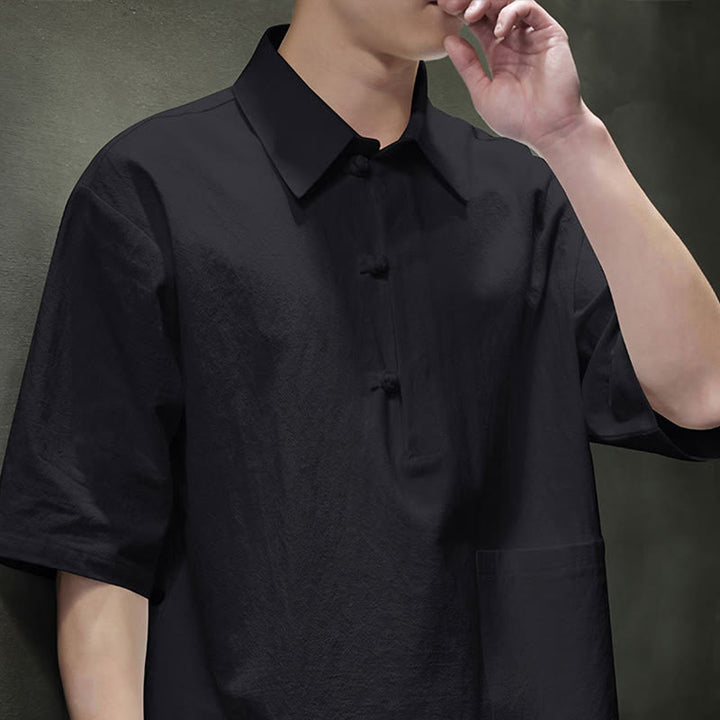 Chemise homme en coton et lin à manches mi-longues et poche, motif Buddha Stones Commute - image 17