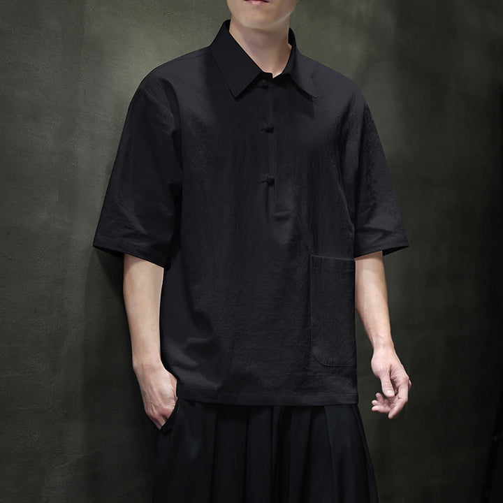 Chemise homme en coton et lin à manches mi-longues et poche, motif Buddha Stones Commute - Noir - US/UK/AU46，EU56 (5XL) - image 12