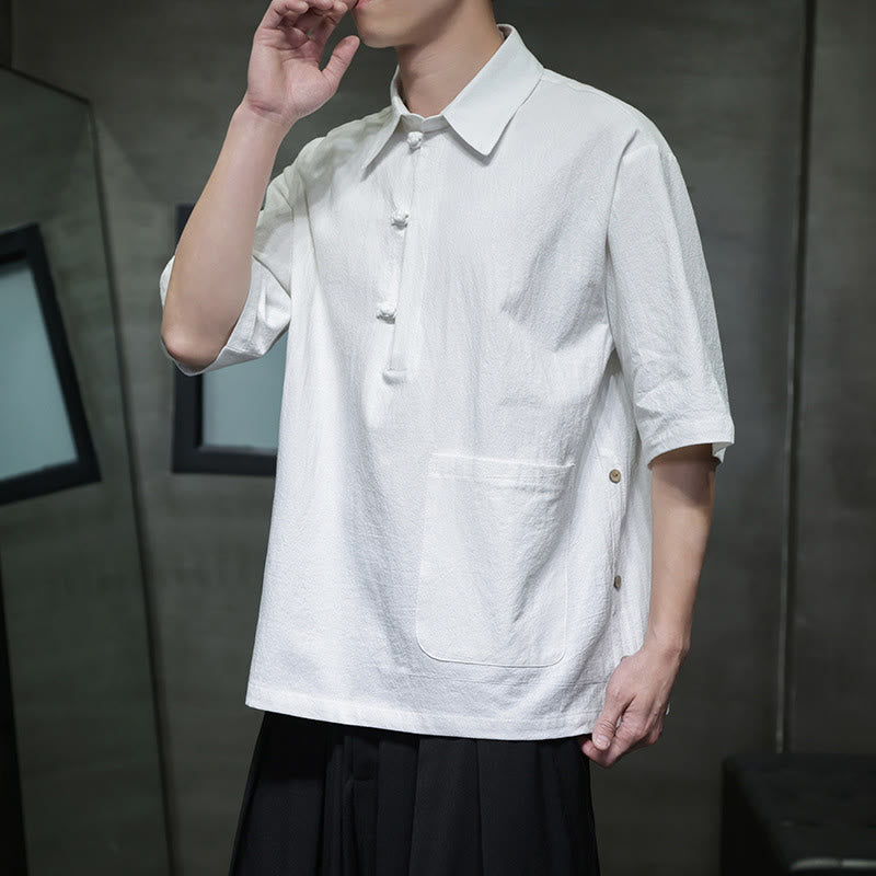 Chemise homme en coton et lin à manches mi-longues et poche, motif Buddha Stones Commute - image 2