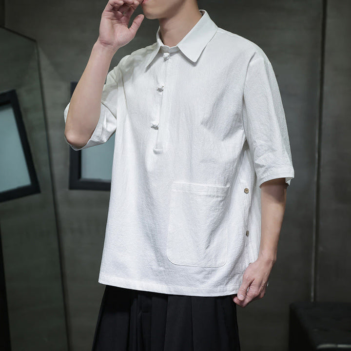 Chemise homme en coton et lin à manches mi-longues et poche, motif Buddha Stones Commute - image 2