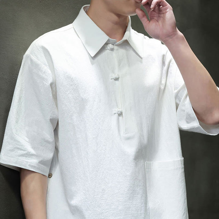 Chemise homme en coton et lin à manches mi-longues et poche, motif Buddha Stones Commute - image 6