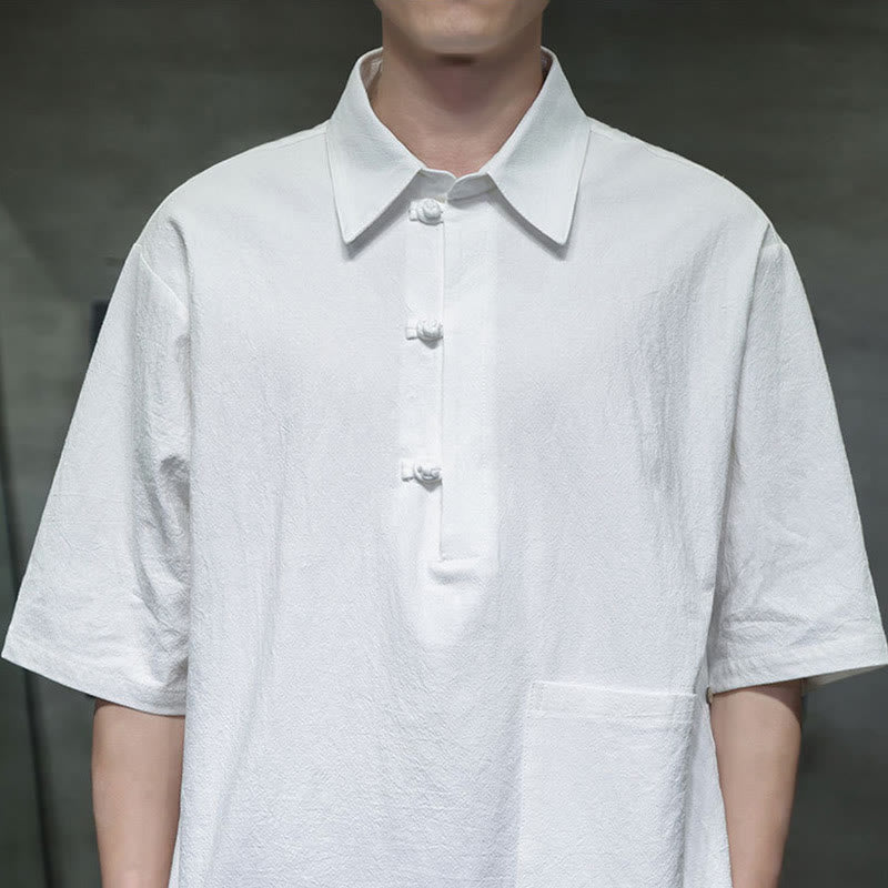 Chemise homme en coton et lin à manches mi-longues et poche, motif Buddha Stones Commute - image 4