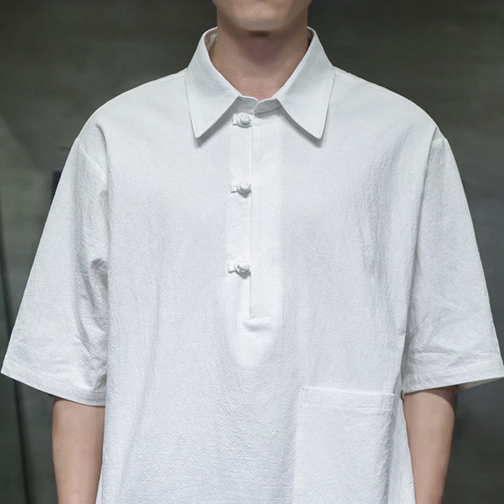 Chemise homme en coton et lin à manches mi-longues et poche, motif Buddha Stones Commute - image 4