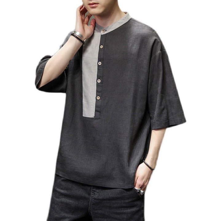 Chemise d'été en coton et lin pour homme, manches mi-longues, motif Buddha Stones, boutons et couleurs assorties