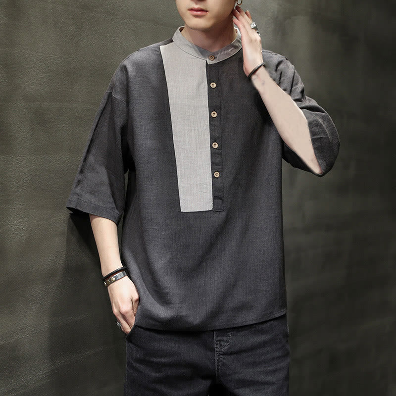 Chemise d'été en coton et lin pour homme, manches mi-longues, motif Buddha Stones, boutons et couleurs assorties