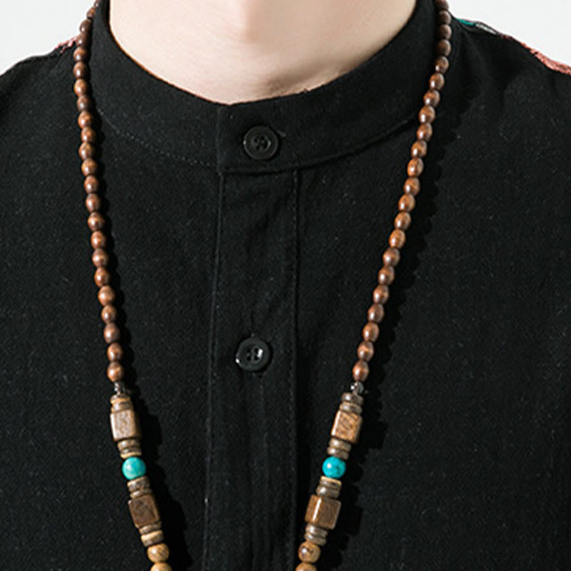 Chemise homme en coton et lin à manches trois-quarts et broderies de Buddha Stones