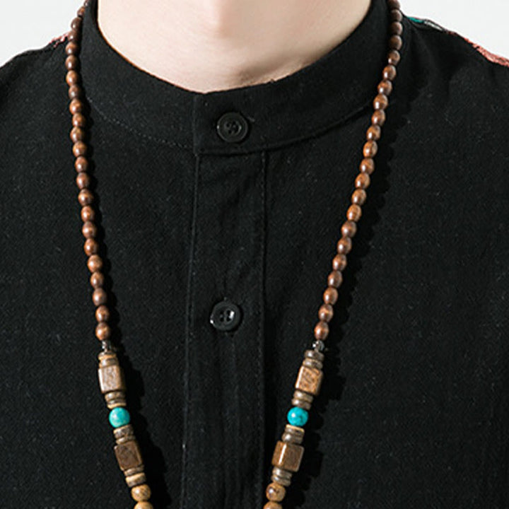 Chemise homme en coton et lin à manches trois-quarts et broderies de Buddha Stones