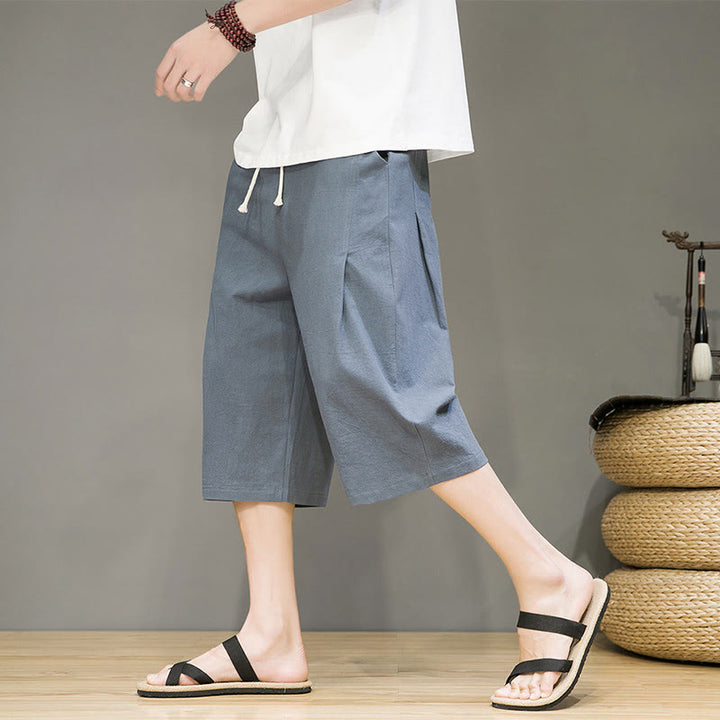 Pantalon Buddha Stones décontracté d'été en coton et lin pour homme, couleur unie, avec cordon de serrage et poches - image 7