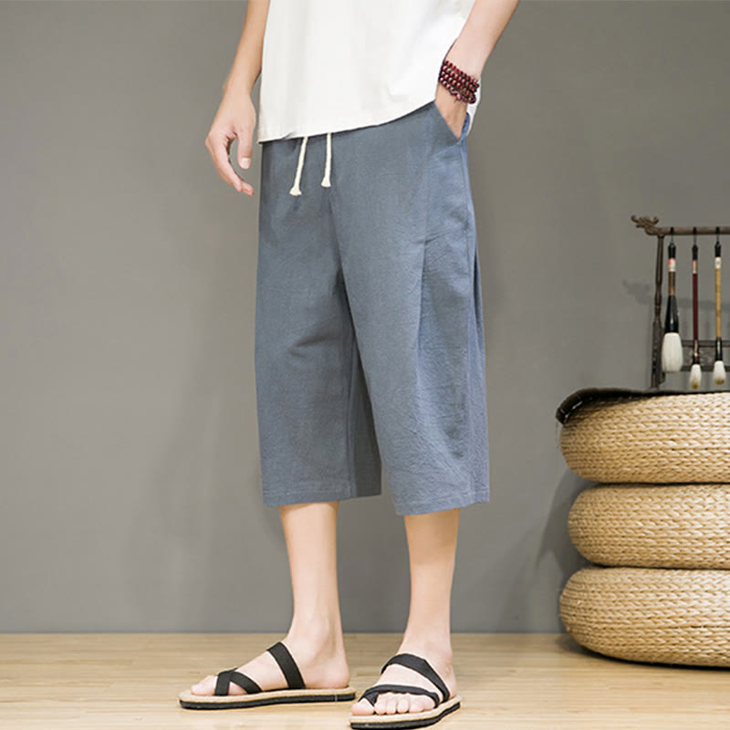 Pantalon Buddha Stones décontracté d'été en coton et lin pour homme, couleur unie, avec cordon de serrage et poches - image 4