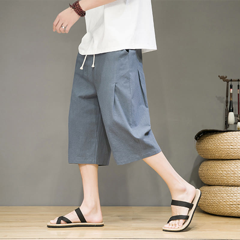 Pantalon Buddha Stones décontracté d'été en coton et lin pour homme, couleur unie, avec cordon de serrage et poches - Gris ardoise - US/UK/AU46，EU56 (5XL) - image 0