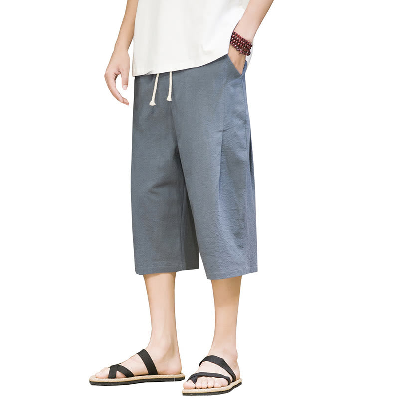 Pantalon Buddha Stones décontracté d'été en coton et lin pour homme, couleur unie, avec cordon de serrage et poches - image 9