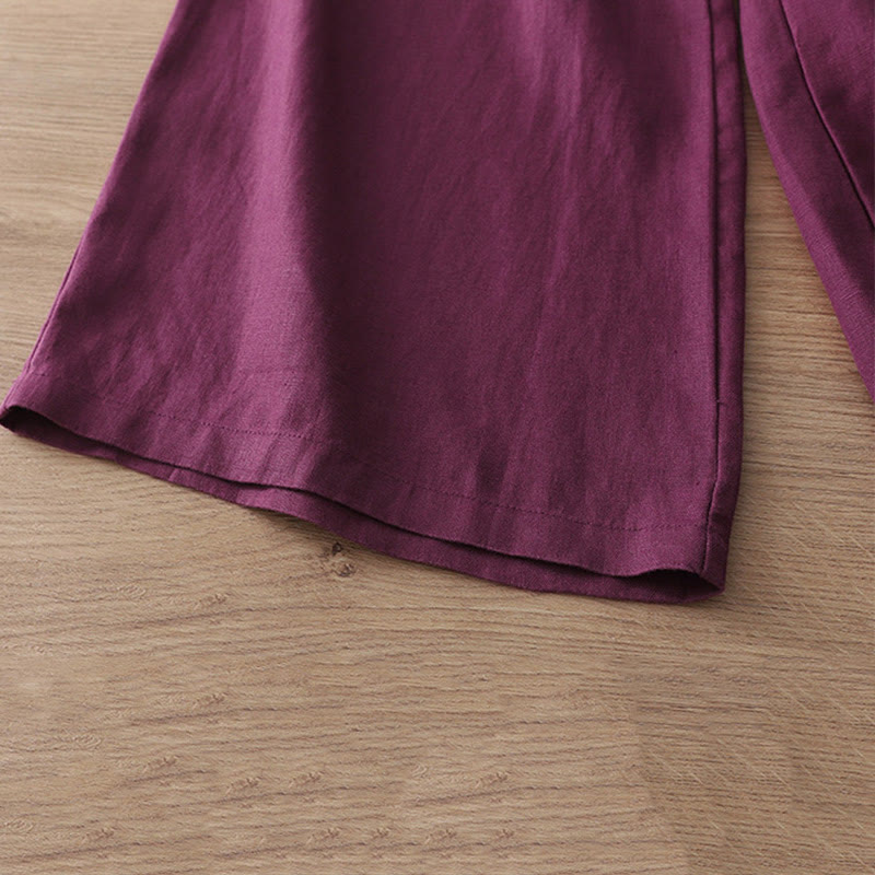 Pantalon large Buddha Stones rétro uni en coton pour femme avec poches et fermeture éclair
