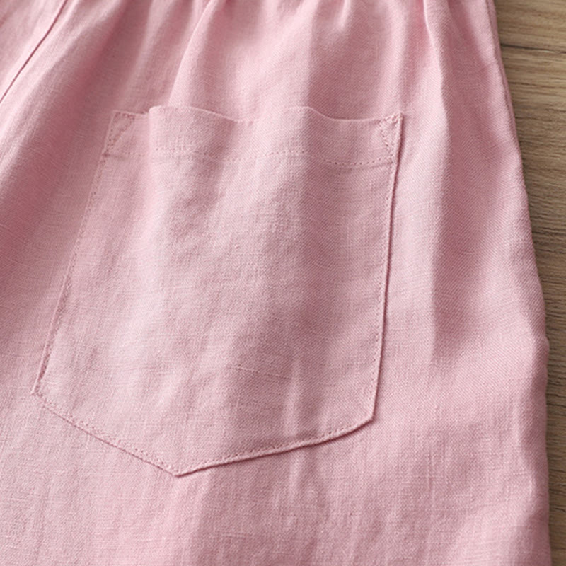 Pantalon large Buddha Stones rétro uni en coton pour femme avec poches et fermeture éclair - image 27