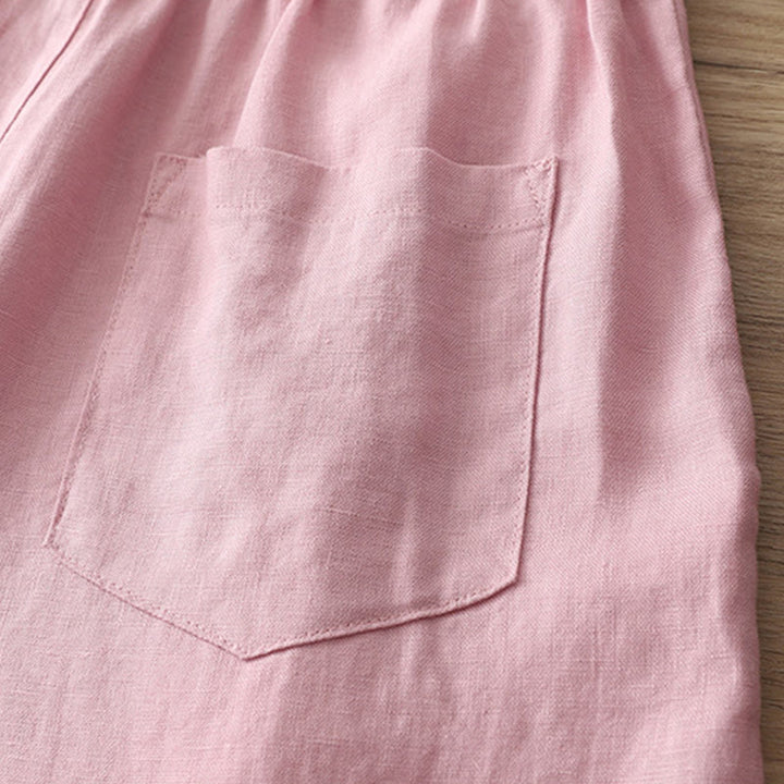 Pantalon large Buddha Stones rétro uni en coton pour femme avec poches et fermeture éclair - image 27