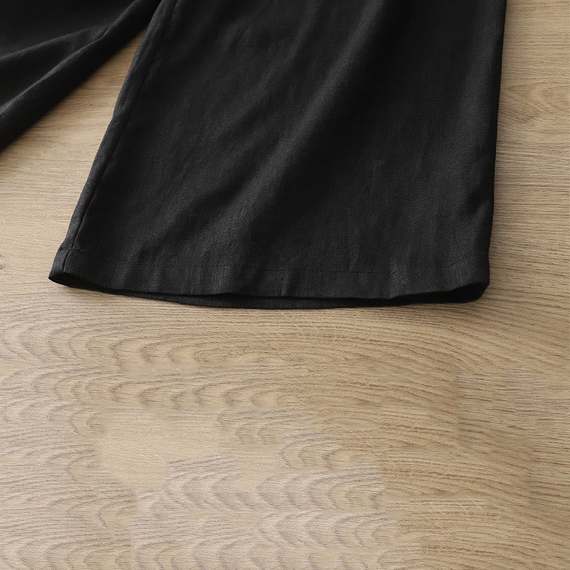 Pantalon large Buddha Stones rétro uni en coton pour femme avec poches et fermeture éclair - image 18