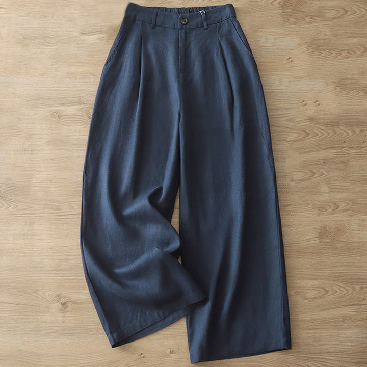 Pantalon large Buddha Stones rétro uni en coton pour femme avec poches et fermeture éclair