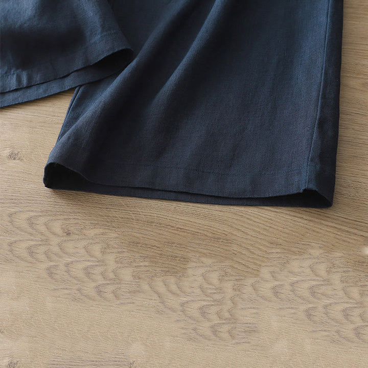 Pantalon large Buddha Stones rétro uni en coton pour femme avec poches et fermeture éclair - image 36