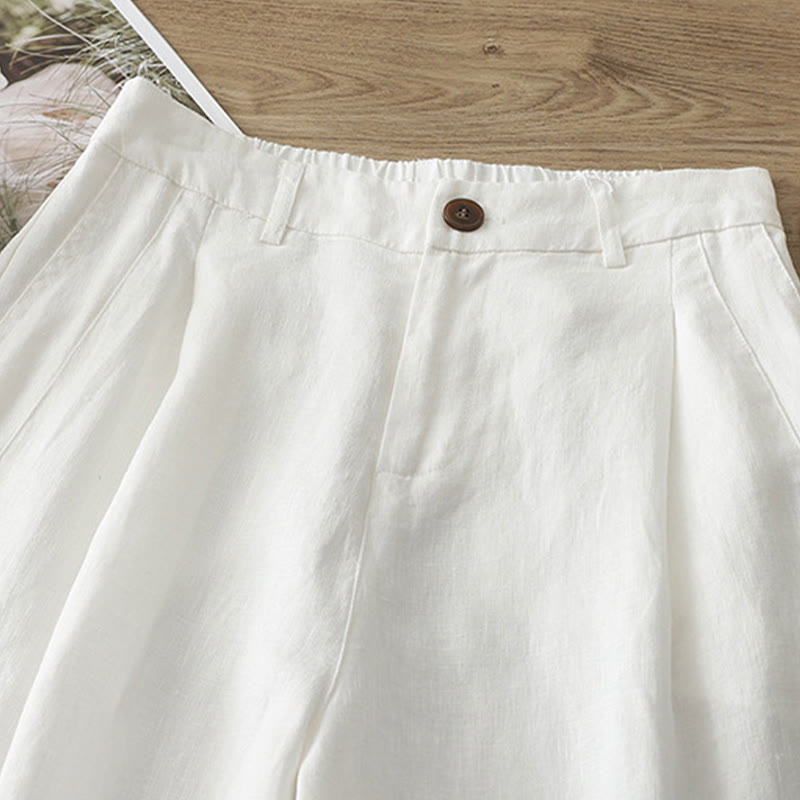Pantalon large Buddha Stones rétro uni en coton pour femme avec poches et fermeture éclair
