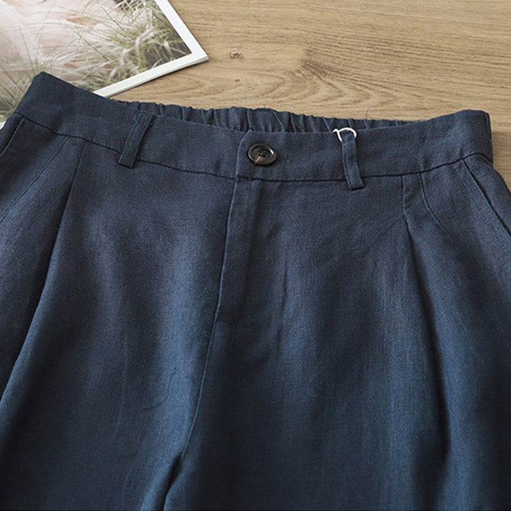 Pantalon large Buddha Stones rétro uni en coton pour femme avec poches et fermeture éclair