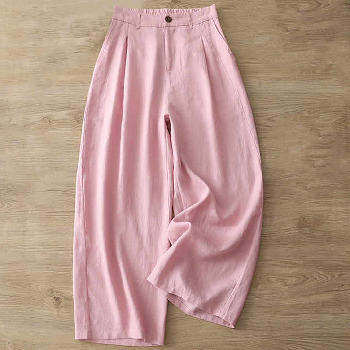 Pantalon large Buddha Stones rétro uni en coton pour femme avec poches et fermeture éclair