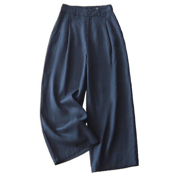 Pantalon large Buddha Stones rétro uni en coton pour femme avec poches et fermeture éclair