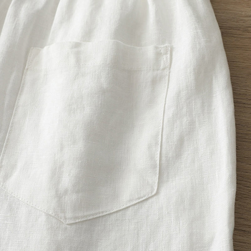 Pantalon large Buddha Stones rétro uni en coton pour femme avec poches et fermeture éclair - image 10