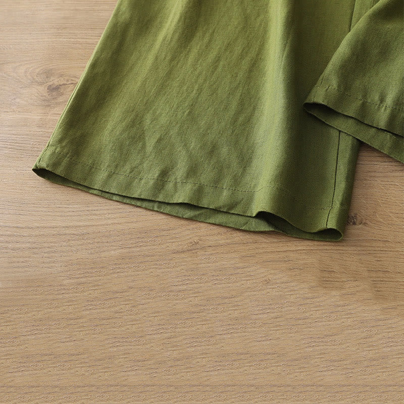 Pantalon large Buddha Stones rétro uni en coton pour femme avec poches et fermeture éclair - image 23