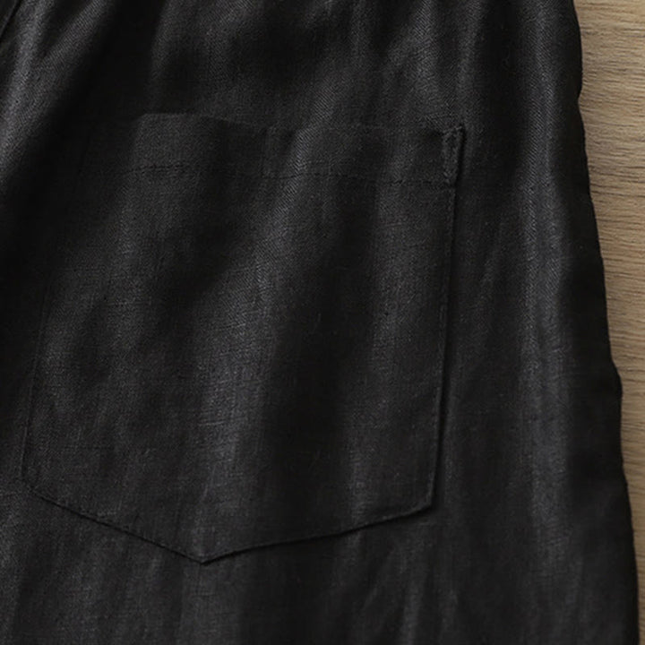 Pantalon large Buddha Stones rétro uni en coton pour femme avec poches et fermeture éclair - image 17