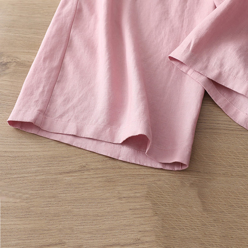 Pantalon large Buddha Stones rétro uni en coton pour femme avec poches et fermeture éclair - image 28