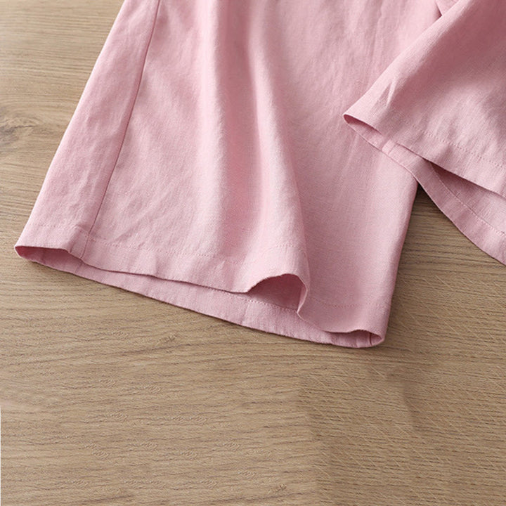 Pantalon large Buddha Stones rétro uni en coton pour femme avec poches et fermeture éclair - image 28